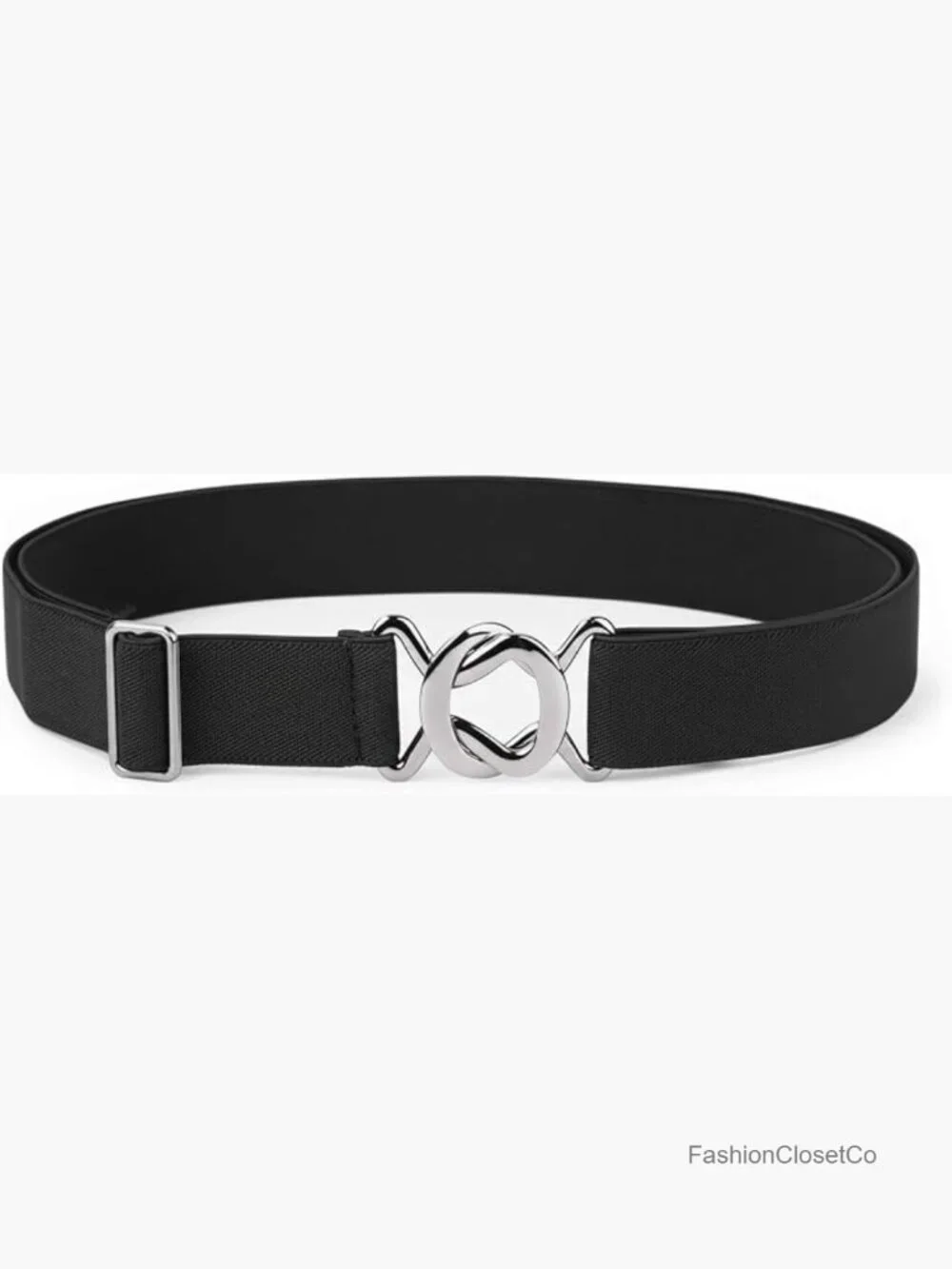 Stretchy Elastic Waist Belt with Flat Metal Buckle Adjustable